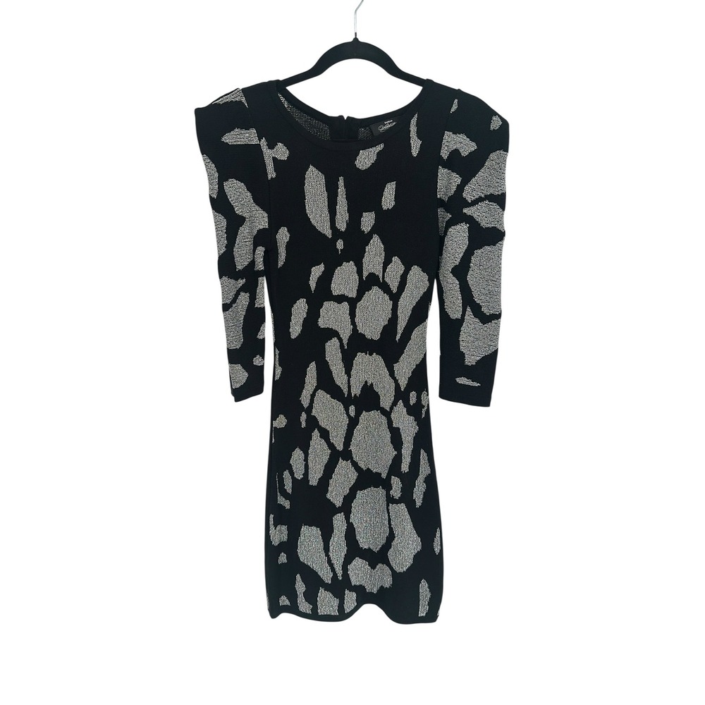 Bebe Addiction‎ Black Silver Metallic Knit Bodycon Dress XS